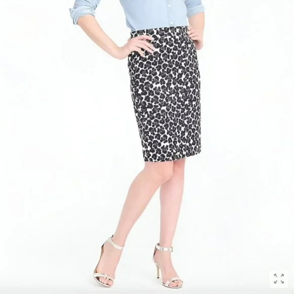 J Crew Summer White & Black Floral Jacquard Pencil Sheath Midi Dress Skirt XS 0